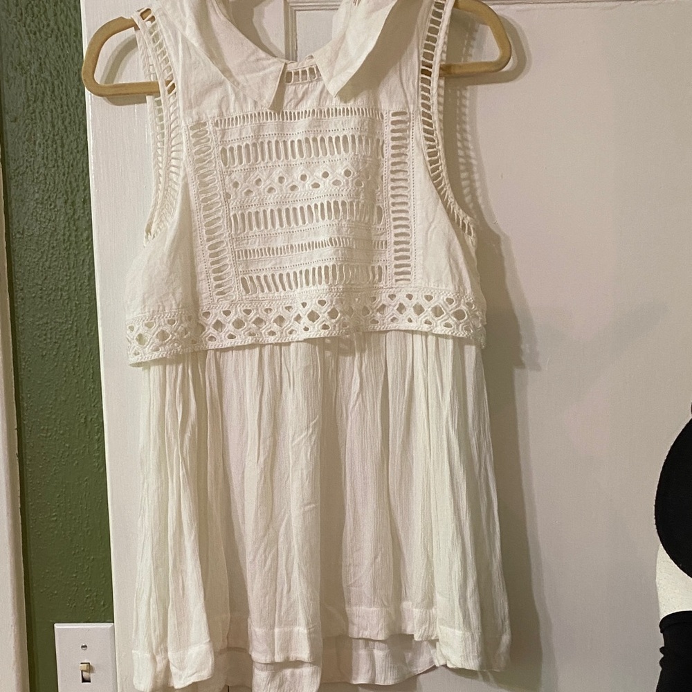 Free People White Lace-Detail Sleeveless Blouse - Picture 3 of 5